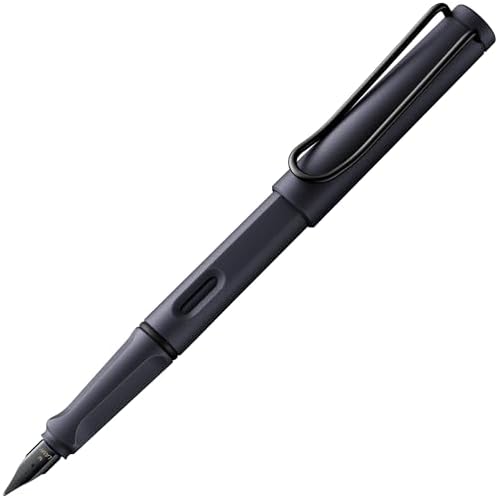 LAMY safari steel black - Fountain Pen with ergonomic grip & polished steel nib in size B - ideal for any Writing & Calligraphy - including LAMY T 10 blue cartridge - Right-Handed