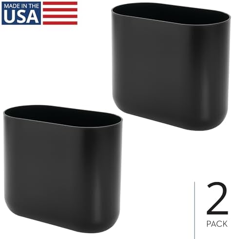 iDesign Small Slim Plastic Bathroom Trash Can, 2-Pack, Black
