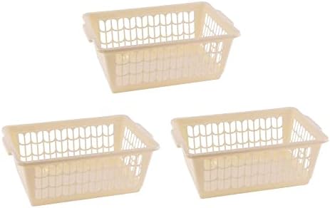 YBM HOME Plastic Perforated Storage Basket Bin Office Drawer, Shelf Desktop Countertop Tray Organizer 32-1188 (3, Beige)