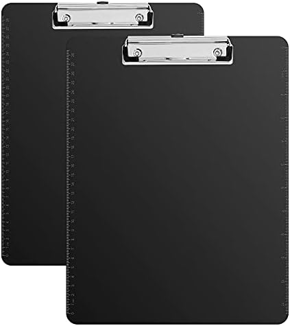 Amazon Basics Sturdy Plastic Clipboards, Low Profile Clip, Lightweight Versatile Office Supplies for Classrooms, Restaurants, Doctor Offices, Black, 2-Pack