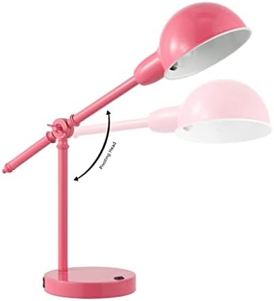 JONATHAN Y Curtis Task Lamp 20.25" Industrial Metal Adjustable USB, Pink