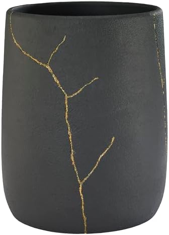 Nicole Miller - Wastebasket, Decorative Trash Can, Resin Bathroom Accessories (Sydney Collection, Black/Gold)