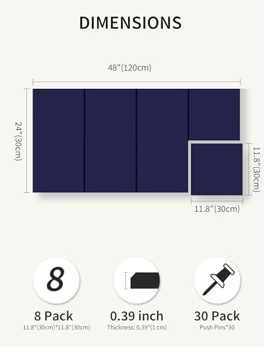 48" x 24" Cork Board Alternative, 8 Pack Felt Bulletin Board Tiles with 30 Adhesive Tabs Wall Push Pin Board for Office Classroom Bedroom Decor