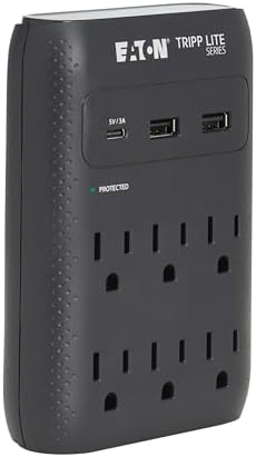 Eaton Tripp Lite SK60CB Wall Surge Protector Power Strip & USB Wall Charger, 6-Outlet Extender, 1 USB-C + 2 USB Ports, 1080 Joules, Multi-Plug Outlet Splitter, Black, Lifetime Manufacturer's Warranty