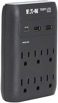 Eaton Tripp Lite SK60CB Wall Surge Protector Power Strip & USB Wall Charger, 6-Outlet Extender, 1 USB-C + 2 USB Ports, 1080 Joules, Multi-Plug Outlet Splitter, Black, Lifetime Manufacturer's Warranty