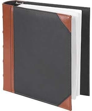 Executive Binder, English Leather 2 Tone with Stitching and Ribbed Spine, Heavy Duty 3 D-Ring with Boosters, Black (1" inch, 1PK)