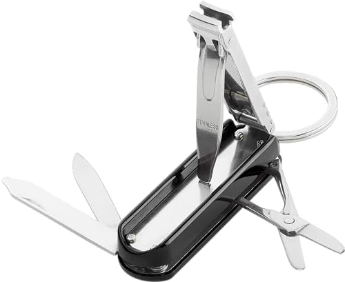 ZWILLING Manicure Pedicure Multi-Tool (4-in-1, Nail Clipper, Scissors, File with Cleaning Tip, Pocket Knife), 60mm, Black
