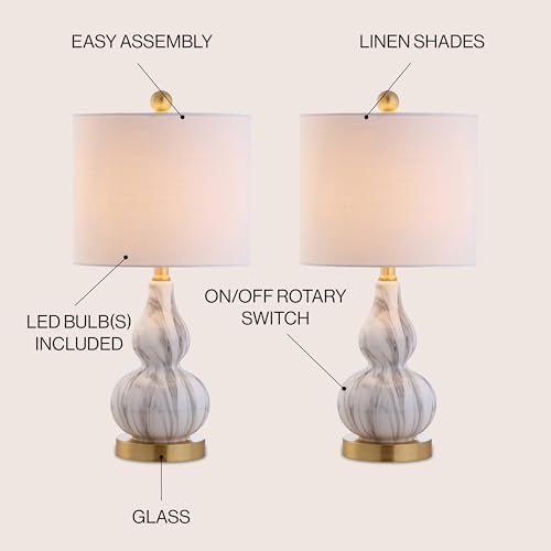 JONATHAN Y Anya Gourd Glass Table Lamp 20.5", Black/White, Set of 2