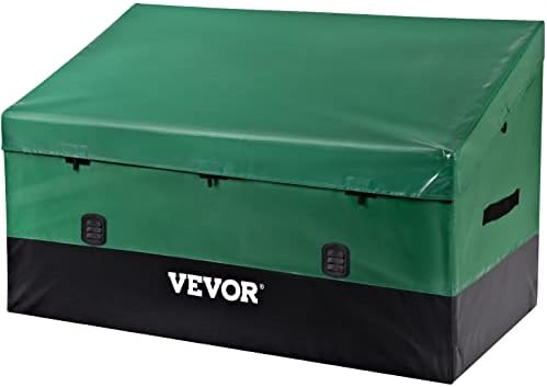 VEVOR Outdoor Storage Box, 100 Gallon Waterproof PE Tarpaulin Deck Box w/Galvanized Frame, All-Weather Protection & Portable, for Camping, Garden, Poolside, and Yard, Black & Green