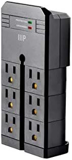 Monoprice 6 Outlet Rotating Surge Protector - UL Rated, 2,160 Joules, With Grounded And Protected Light Indicator, Black