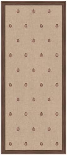 Kate and Laurel Framed Fabric Pinboard 18 x 42, Red Botanical Block Print Printed Linen Classic Bulletin Board for Use as a Vision Board or Wall Organization, Florence Medium Brown Frame