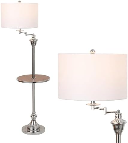 JONATHAN Y Cora 60" Metal Swing Arm Floor Lamp, Chrome/Brown Wood