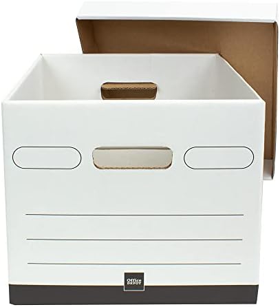 Office Depot® Brand Heavy-Duty Quick Set Up Storage Boxes, Letter/Legal Size, 15" x 12" x 10", White/Black, Pack Of 5