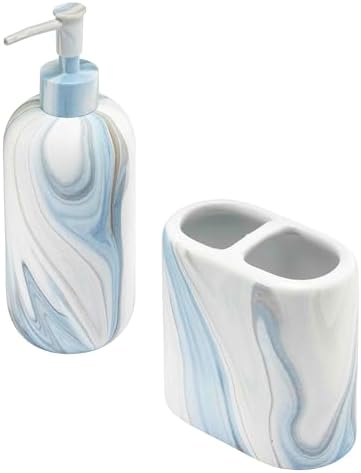 Avanti Linens - Bath Set, 2pc Countertop Accessories, Resin Toothbrush Holder & Lotion Pump (Waves Collection, Blue)