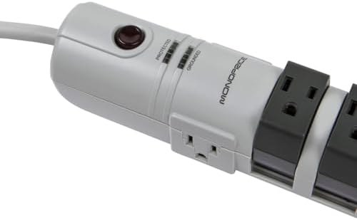 Monoprice 8 Outlet Rotating Surge Strip - UL Rated 2,160 Joules with Grounded and Protected Light Indicator, Gray