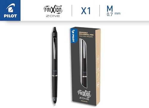 PILOT - Frixion Ball Zone Black in Gift box - Premium erasable retractable pen with thermosensitive ink - Refillable and ergonomic roller pen - Black ink - Medium tip