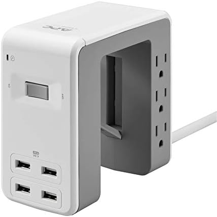 APC Desk Mount Power Station PE6U4W, U-Shaped Surge Protector with USB Ports (4), Desk Clamp, 6 Outlet, 1080 Joules , White