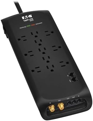 Eaton Tripp Lite Series Surge Protector Power Strip with Flat Plug Braided Extension Cord + Coax, Phone/Modem & Ethernet Ports, 4200 Joules, 8ft Cable, Manufacturer's (TLP118DBTELTV)