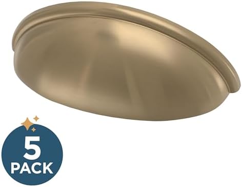 Franklin Brass 5 Pack Champagne Bronze Gold Cabinet Handles 3 inch (76mm) Kitchen Cabinet Handles and Drawer Pulls for Cupboards and Dressers | Cup Pull