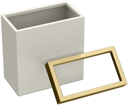 Gatco Modern Rectangle Wastebasket, Matte Pearl and Brushed Brass Combo - Stainless Steel Trash Can with Removable Lid, Leakproof, 3 Gallon Capacity for Bathroom, Bedroom, Kitchen, or Office