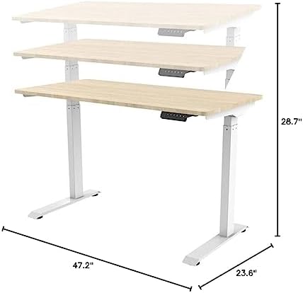 Monoprice Electric Single Motor Sit-Stand Complete Desk Table - Height Adjustable, Solid-Core Natrual Wood Top, for Home and Office, 47.2 x 23.6 Inch, White - Workstream Collection