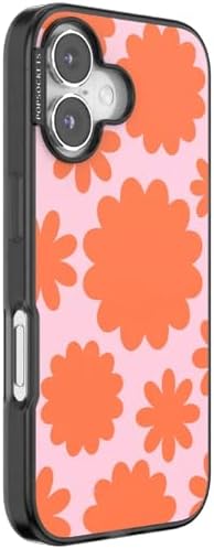 PopSockets iPhone 16 Phone Case with MagSafe- Floating Florals | Magnetic, Wireless Charging, Camera & Drop Protection, Hot Pink, Flower, Floral