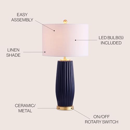 JONATHAN Y Roman Table Lamp 28.5" Modern Ceramic for Living Room, Navy
