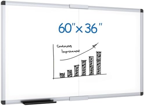 VIZ-PRO Magnetic Dry Erase Board, 60 X 36 Inches, Foldable Wall-Mounted Whiteboard with Silver Aluminum Frame & Marker Tray for School Office and Home 5' X 3'