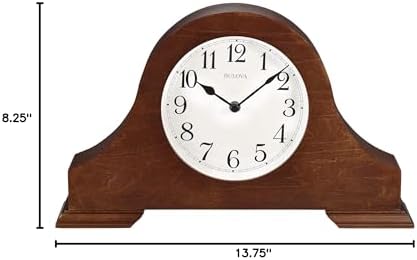 Bulova B1931 Sturbridge Brown Cherry Hardwood Tambour Shape Decorative Mantel and Table Top Clock with Cream Dial and Metal Spade Hands