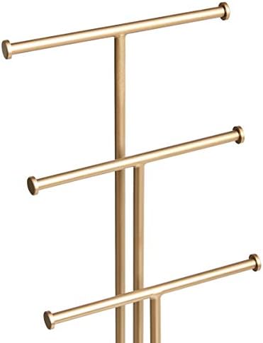 Amazon Basics Four-Tier Jewelry Organizer Tree Stand, Necklace Earring Bracelet Holder with Ring Storage, White/Brass