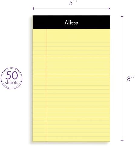 Alitte Yellow Legal Notepads 5x8, Pack of 6 - Perforated Narrow Ruled Writing Pad - Premium Thick Paper, No Ink Bleeding - Blank Legal Pads For Home, Office, School, Business - 50 Sheets Per Notebook