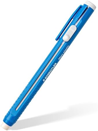 STAEDTLER Mars Plastic Eraser Pen with Refillable Holder, German-Made Eraser for Pencils, Smudge-Free & Tear-Free Precision, Retractable Design with Clip, Blue