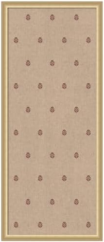 Kate and Laurel Framed Fabric Pinboard 18 x 42, Red Botanical Block Print Printed Linen Classic Bulletin Board for Use as a Vision Board or Wall Organization, Florence Gold Frame