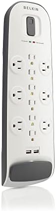 Belkin 12-Outlet USB Power Strip Surge Protector, Flat Plug, 6ft Cord (3,996 Joules), White - Pack of 3