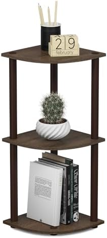Furinno Turn-N-Tube Toolless Assembly 3-Tier Storage Shelves, Walnut