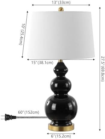 JONATHAN Y Bowen 27.5" Ceramic Triple Gourd Table Lamp, Black/Brass Gold