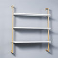 Contemporary Wall Unit Bookcase Metal Frame Pine Wood Shelf Bookshelf Wall-Mounted Bookshelf Wrought Iron Bag Rack Multi-Layer Clothing Store Decoration White Gold 39.4" L x 9.8" W x 42.5" H