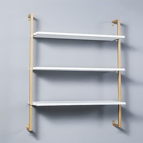 Contemporary Wall Unit Bookcase Metal Frame Pine Wood Shelf Bookshelf Wall-Mounted Bookshelf Wrought Iron Bag Rack Multi-Layer Clothing Store Decoration White Gold 39.4" L x 9.8" W x 42.5" H