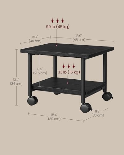 VASAGLE 2-Tier Printer Stand with Locking Wheels, Under Desk Printer Table