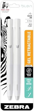 Zebra Pen bLen White Retractable Gel Pen, Black Ink, 0.7mm, 2-Pack