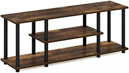 Furinno Turn-N-Tube No Tools 3D 3-Tier Entertainment Stand up to 50 inch TV, Amber Pine/Black | for TV up to 50 Inch, Open Frame Rectangular Entertainment Center with Storage Shelf, TV Console, for Living Room, Bedroom