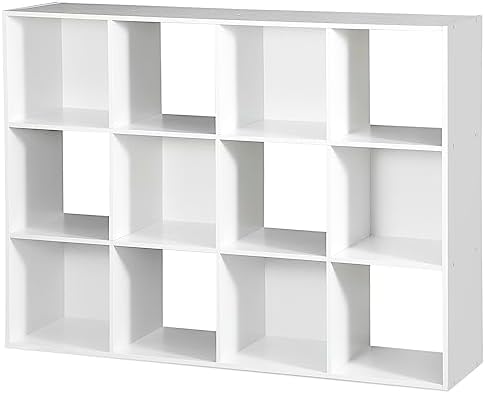 12 Cube Storage Shelf Organizer, Wood Bookshelf Organization Unit, Cube Shelves for Home Office Bedroom Living Room, White