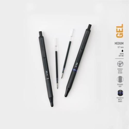 Zebra Pen G-750 Black Brass Retractable Gel Pen, Blue Ink, 0.7mm, 2-Pack