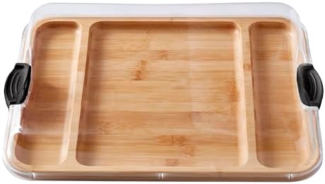 FARBERWARE Build-a-Board Cutting Board with Three Compartments and Clear Locking Lid for Charcuterie, Snacks, and More, Bamboo