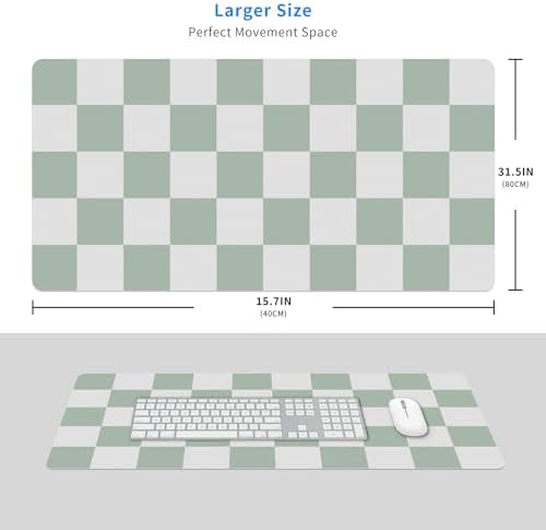 Checkered White and Green Desk Mat Large Gaming Mouse Pad Cozy