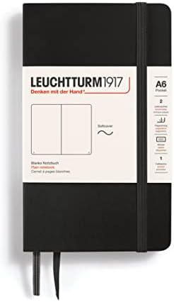 LEUCHTTURM1917 - Notebook Softcover Pocket A6-123 Numbered Pages for Writing and Journaling (Plain, Black)