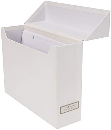 Bigso Lovisa Fiberboard Label Frame 12 File Storage Box | Document Organizer for Important Paperwork | Durable Hanging File Box with a Flip Top Lid & Metal Label Window | 3.7” x 13” x 9.4” | White