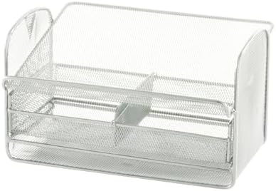 Safco Onyx Phone and Utility Tray with Drawer, Desktop Organizer, Durable Steel Construction, Silver