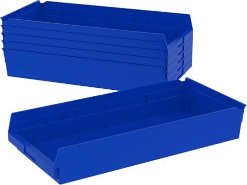 Akro-Mils 30174 Heavy Duty Plastic Shelf Bins, 24"x 11"x 4", Blue, 6-Pk
