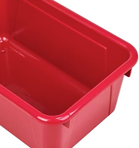 Storex Small Cubby Bins – Plastic Storage Containers for Classroom with Non-Snap Lid, 12.2 x 7.8 x 5.1 inches, Red, 5-Pack (62407A05C)